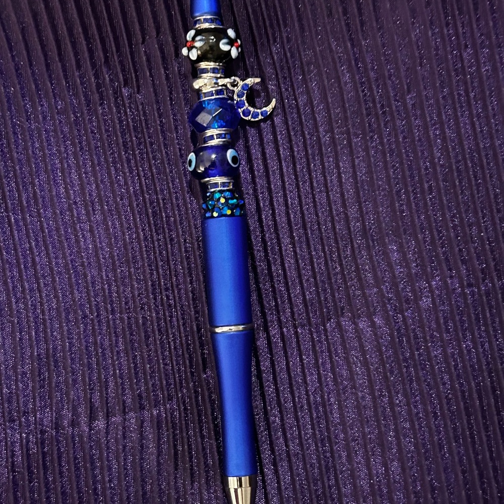 Blue Beaded Pen with Charms